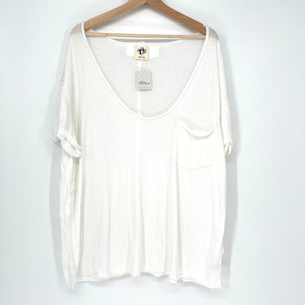 Free People So Soft Tee Womens M White Slouchy Oversize Relaxed Hemp